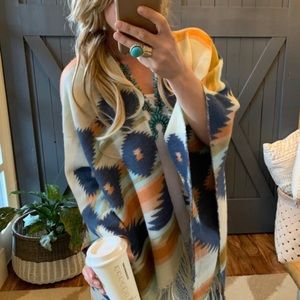 New Aztec Western Fringe Poncho Blanket Cardigan Sweater